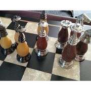 Brass and Wood Hand-Carved Chess Pieces Set