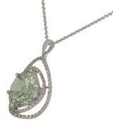 6.50ct Green Quartz and 0.30ctw Diamond Double Frame Pendant Necklace in 14K