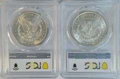 2 Satiny-fresh nearly Gem BU 1887 & 1896 Morgans. PCGS MS64