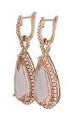 12.50ctw Tear Drop Shaped Morganite and 1.00ctw Diamond Frame Drop Earrings in 14K