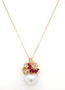 18kt Yellow gold 12.5mm South Sea pearl, ruby and diamond enhancer pendant on chain