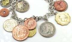 Italian 925 Sterling Silver Link Brcelet with Around The World Coin Charms
