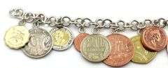Italian 925 Sterling Silver Link Brcelet with Around The World Coin Charms