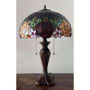 Stained Glass Table Lamp with Rose Design