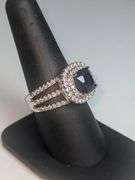 Stunning 14 Kt White Gold Plate 1.75 Ct Midnight Blue Simulated Sapphire Diamond Ringmond Ring