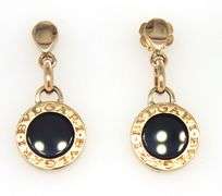 18kt Yellow gold black onyx BVlgari style round dangle earrings