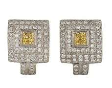 0.50ctw Princess Cut Yellow Sapphire and 1.50ctw Diamond Double Frame Earrings in 18K