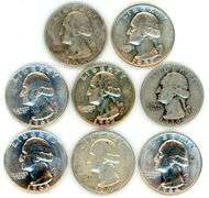 8 Different Silver Washington Quarters: 1939-1964