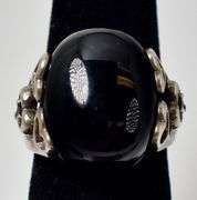 Black Onyx and Red Garnet Gemstone Ring in Sterling Silver
