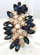 14kt Yellow gold 5.50ctw sapphire and 1ctw diamond cluster ring