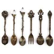 Set of 6 European Style Carved Coffee Spoons