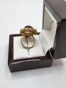 Luscious Teardrop Amethyst Ring with Gold Plated Silver and Mine Cut Diamonds