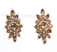 10kt Yellow gold Andalusite marquise and round cluster earrings