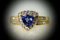 Stylish 14K Yellow Gold Triangular Tanzanite & Diamond Ring