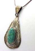 925 Sterling Silver Large Vintage Native Amewrican Turquoise Pendant with Italian Chain