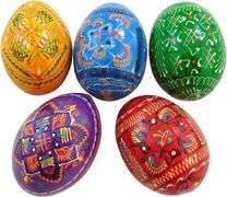 Set of 6 Hand-Painted Wooden Ukrainian Easter Eggs