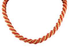 Beaded Coral Twisted Rope Chain Necklace in 18K