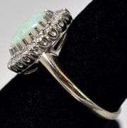 Wonderful 10K White Gold Opal Gemstone and Diamond Ring
