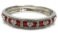Vintage Red Enamel pave Rhinestone Heart Bangle