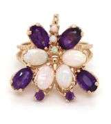 10kt Yellow gold amethyst and opal cluster butterfly ring
