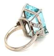 18kt White gold emerald cut aquamarine and diamond ring
