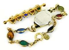 Vintage Gold Filled Bulova Scarab Watch Bracelet & Pin