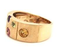 14kt Yellow gold Brushed finish multi stone scatter band
