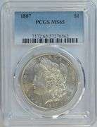 Semi-Prooflike  creamy-white Gem BU 1887 Morgan Silver Dollar. PCGS MS65