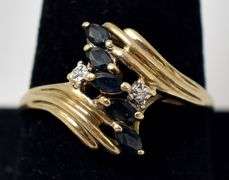 Beautiful 10K Yellow Gold Blue Sapphire Gemstone and Diamond Ring