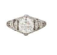 2.11ctw European and Round Diamond Vintage Inspired Engagement Ring in Platinum