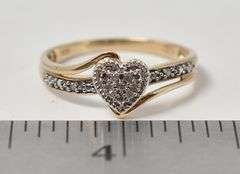 Dazzling 10K Yellow Gold Heart Diamond Cluster Ring