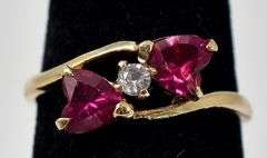 Lovely 10K Yellow Gold Pink Topaz Gemstone and Diamond Ring