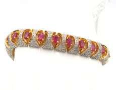 Angelic 11.69CTW Oval Shaped Emerald-Cut Ruby & 3.90CTW Diamond Bracelet in 14K Gold Over Sterling S
