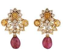 2.50ctw Spinel 0.75ctw Citrine and 0.85ctw Diamond Statement Earrings in 14K