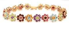 14kt Yellow gold multi gemstone flower link bracelet