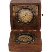 Collectible Brass Sundial Compass with Rosewood Box