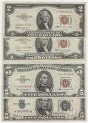 2 $2 Red Seals, $5 Blue Seal, and $5 Red Seal STAR Notes. All crisp