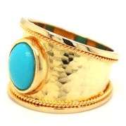 18kt Yellow gold wide cigar band with synthetic turquoise cab