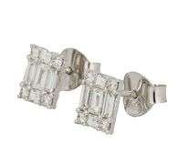 New 0.94ctw Round and Baguette Diamond Mosaic Rectangle Stud Earrings in 14K