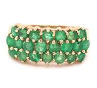 10kt Yellow gold round emerald cluster 3 row ring