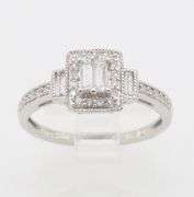 Baguette & Round Diamond Ring in White Gold