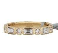 New 0.56ctw Baguette and Round Diamond Bezel Set Band Ring in 14K