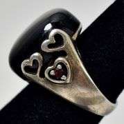 Black Onyx and Red Garnet Gemstone Ring in Sterling Silver