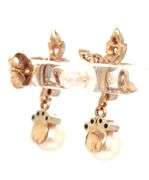 14kt Yellow gold Fleur De Lis diamond and pearls dangle earrings