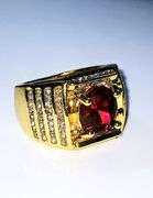 Impressive Mens 14 Kt Yellow Gold Plated 4.5 Ct Lab Simulated Ruby Diamond Ring