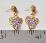 Elegant 10K Yellow Gold Purple CZ Gemstone Dangle Earrings
