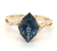 10kt Yellow gold Kite blue topaz and diamond infinity ring
