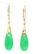 14kt Yellow gold Green Jade dangle earrings