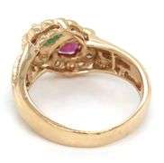 14kt Yellow gold ruby, emerald and diamond bypass ring