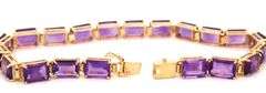 14kt Yellow gold 17ctw emerald cut amethyst link bracelet